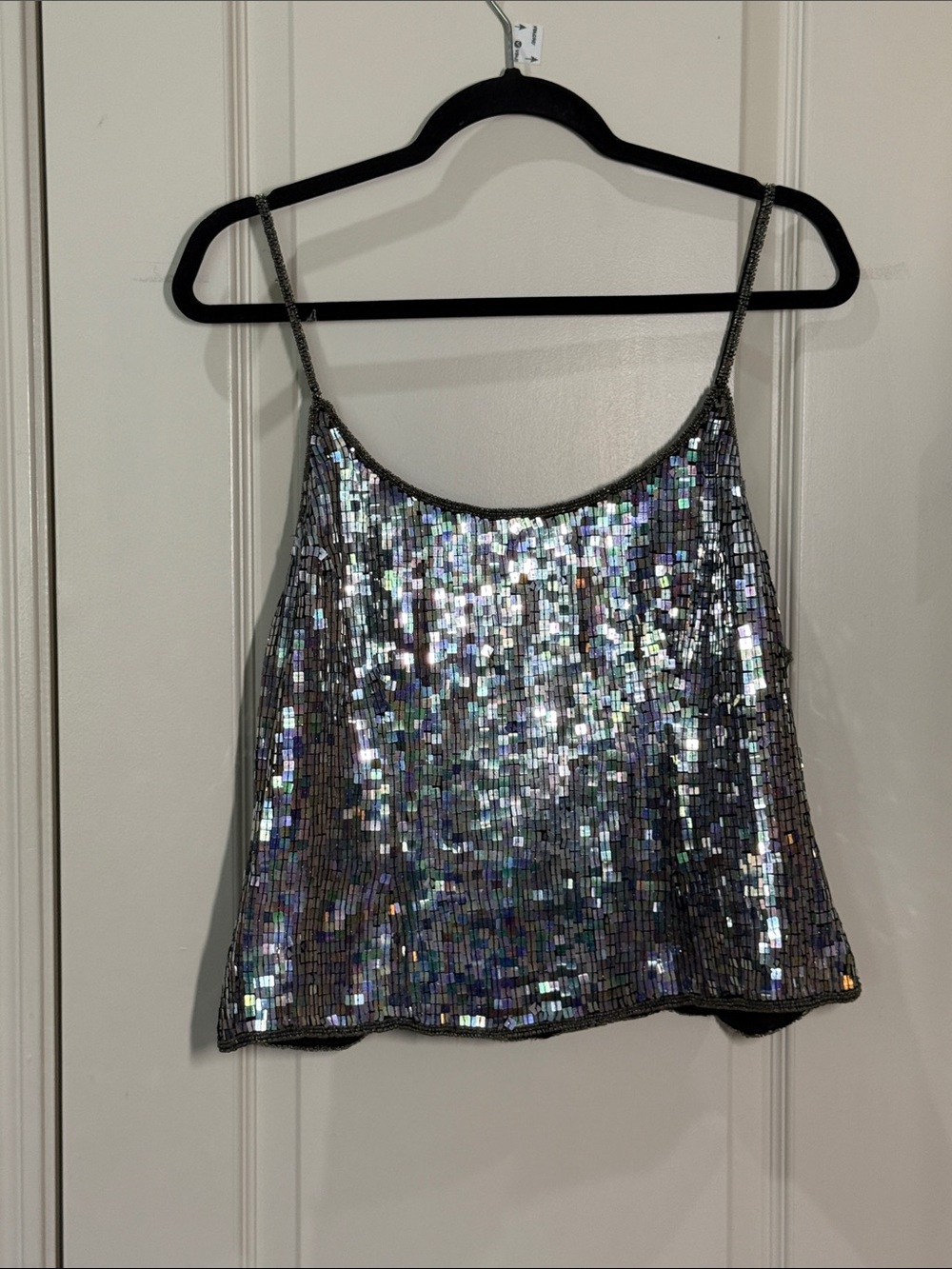 Laurence Kazar Iridescent Silver Sequin Slip Camisole